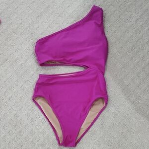 Women's One Shoulder Pink One Piece Swimsuit